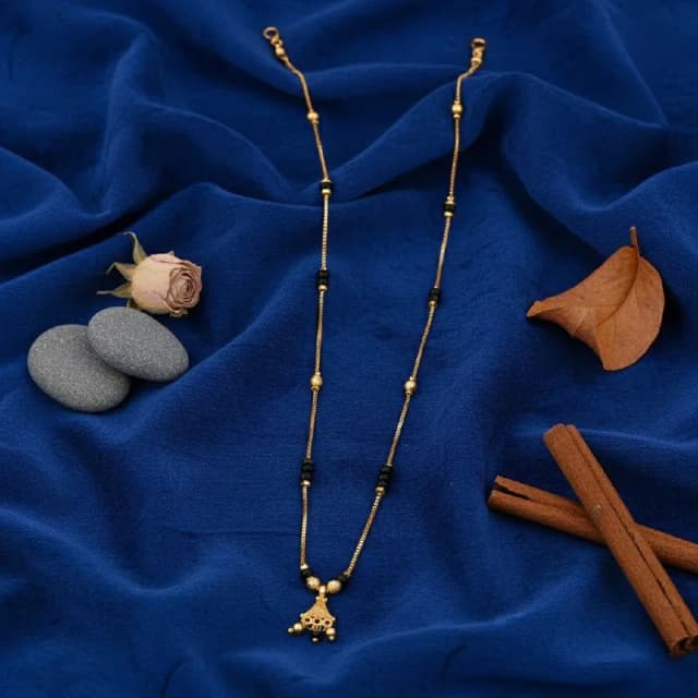 Gold Jhumki Drop Black Bead Mangalsutra
