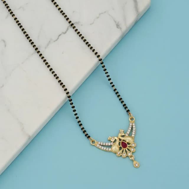Gold Peacock Red Stone Mangalsutra