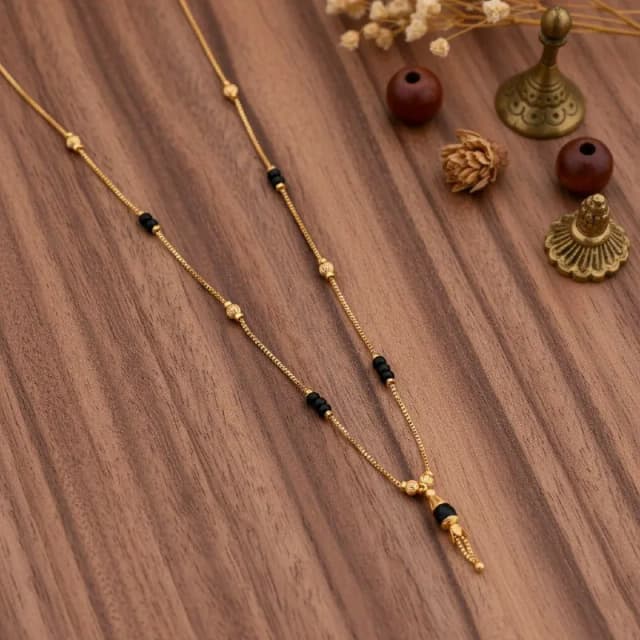 Black Bead Gold Tassel Dokiya Mangalsutra