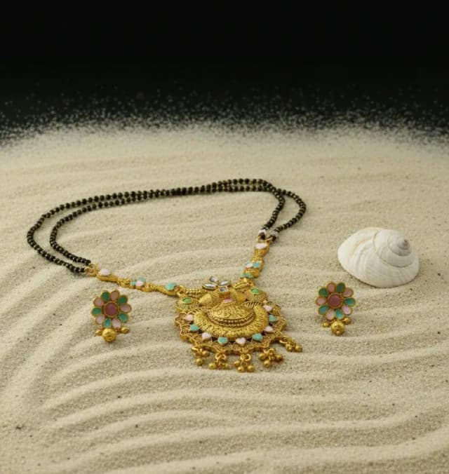 Pastel Meenakari Flower Mangalsutra Earring Set