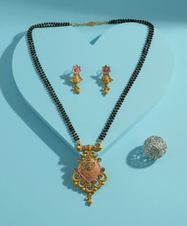 Pink Meenakari Kundan Mangalsutra Jhumka Set