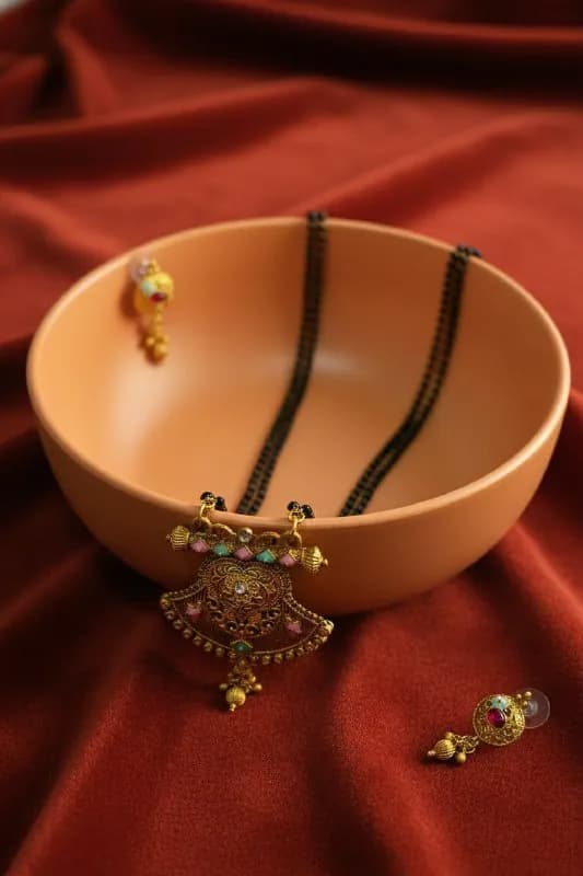 Multicolour Meenakari Fan Mangalsutra Earring Set