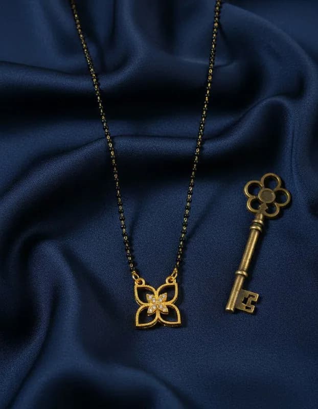 Gold Four Petal Flower Mangalsutra