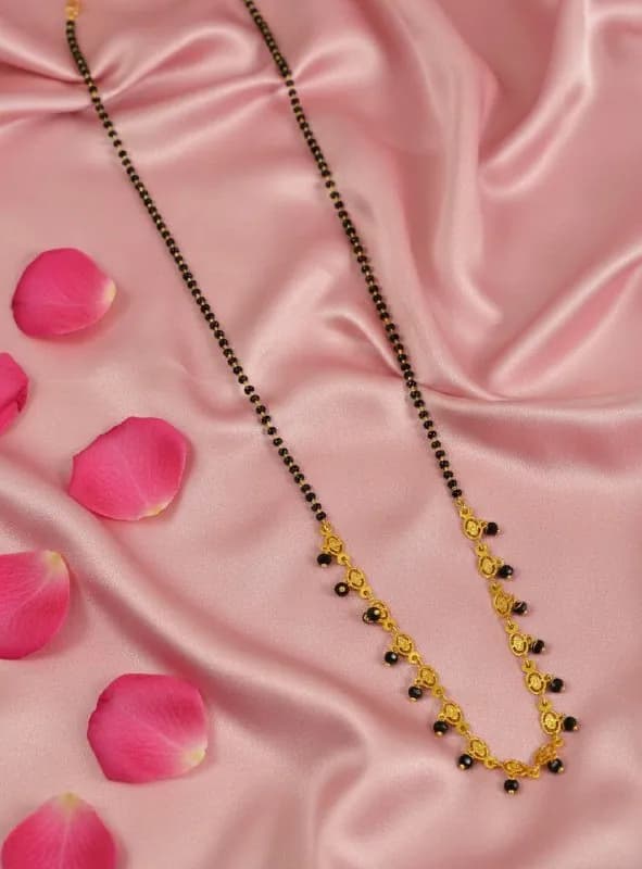 Long Black Bead Gold Floral Mangalsutra