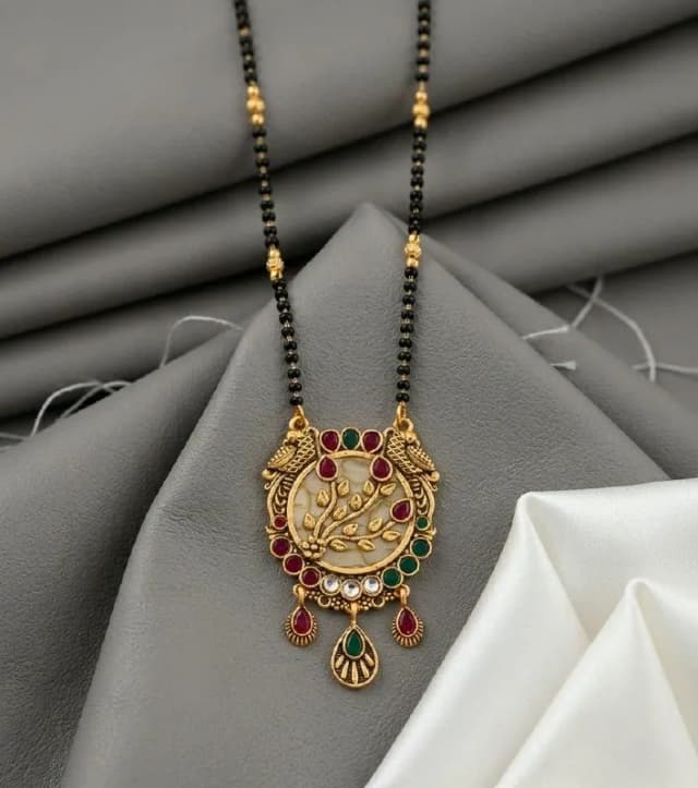 Antique Gold Peacock Ruby Green Mangalsutra