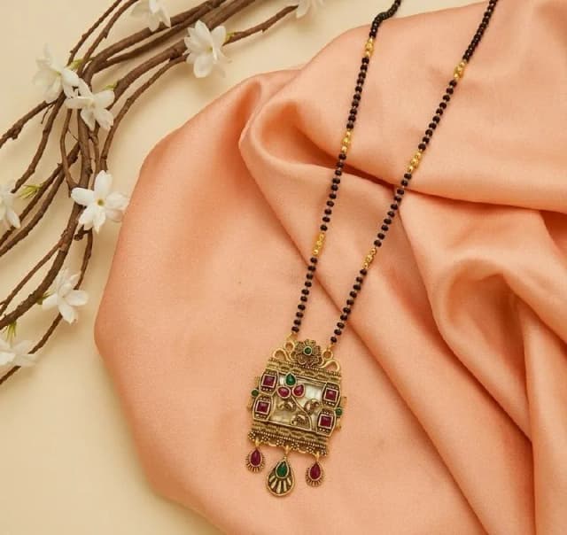 Antique Gold Ruby Emerald Temple Mangalsutra