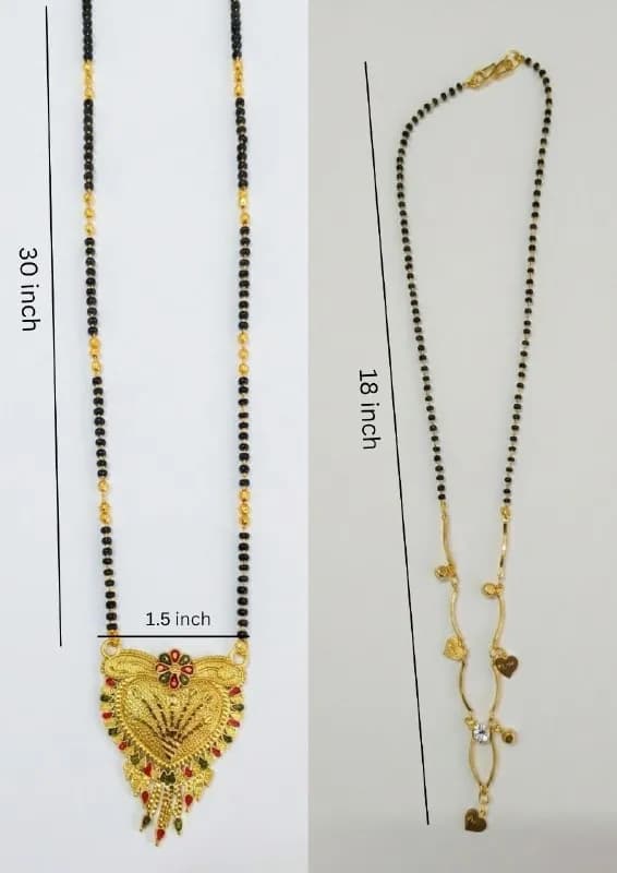 Meenakari Heart Pendant Long Mangalsutra Combo