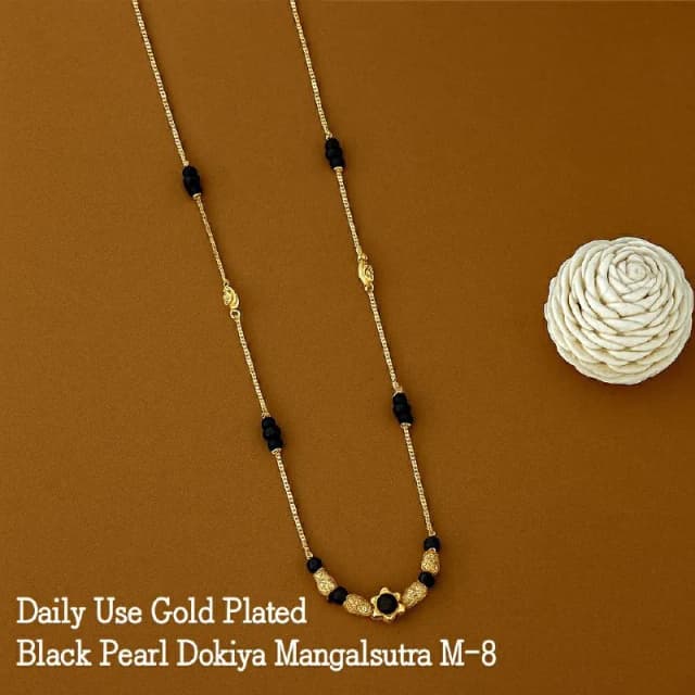 Gold Flower Black Bead Dokiya Mangalsutra
