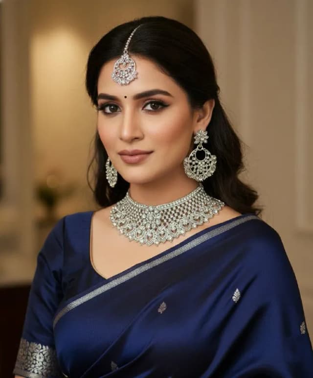 Silver Chandbali Choker Necklace Earring Set