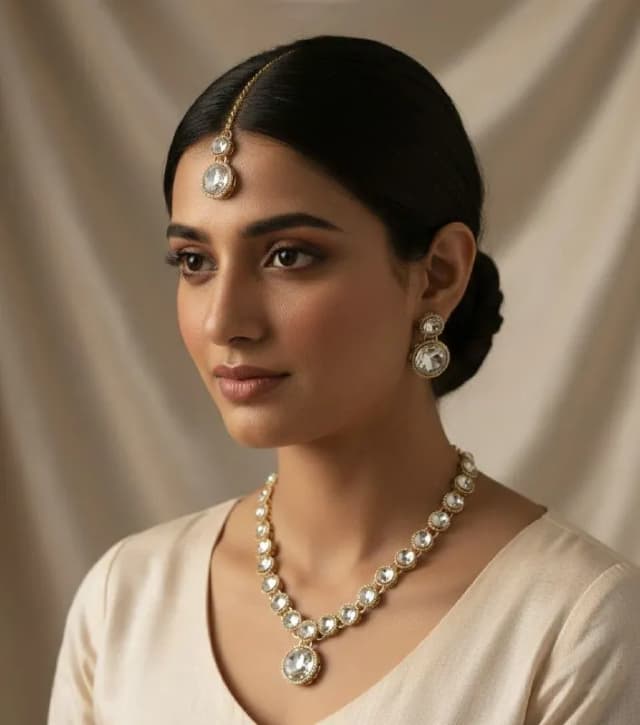 Gold Kundan Polki Necklace Earring Set