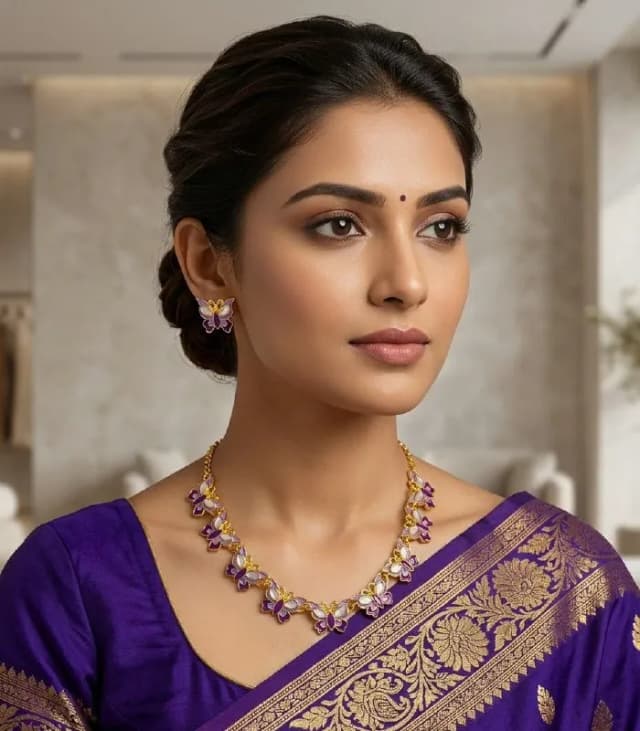 Purple Meenakari Butterfly Necklace Set