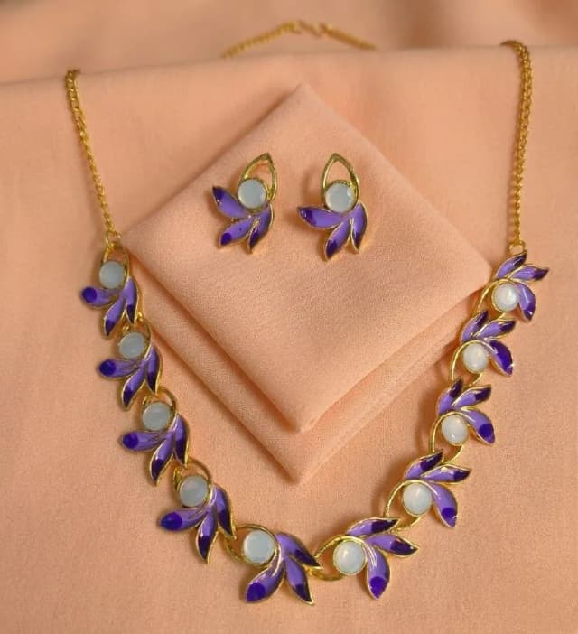 Violet Meenakari Petal Necklace Set