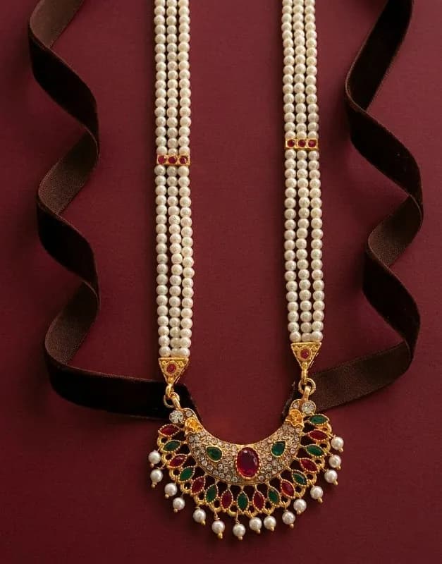Red Green Stone Pearl Rani Haar