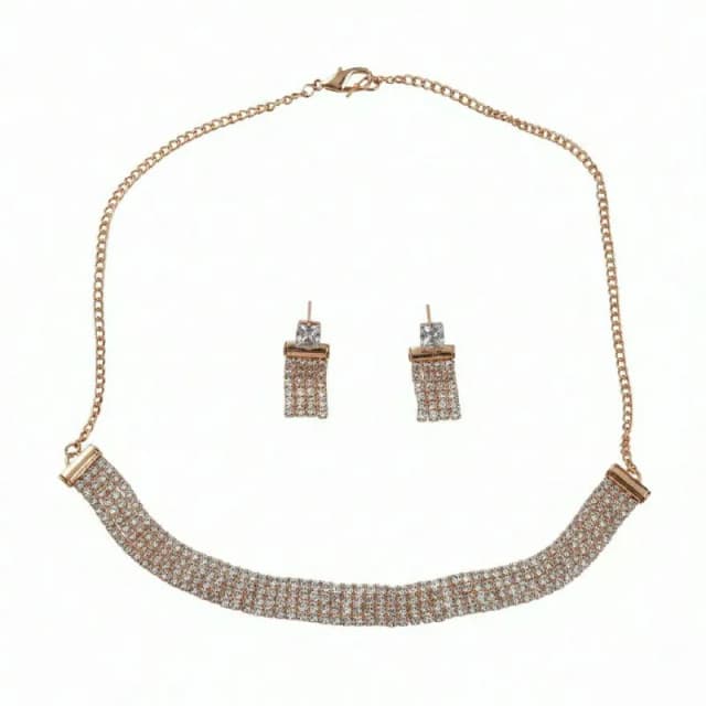 Rose Gold Crystal Collar Necklace Set