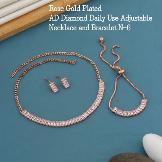 Rose Gold Baguette Crystal Necklace Set