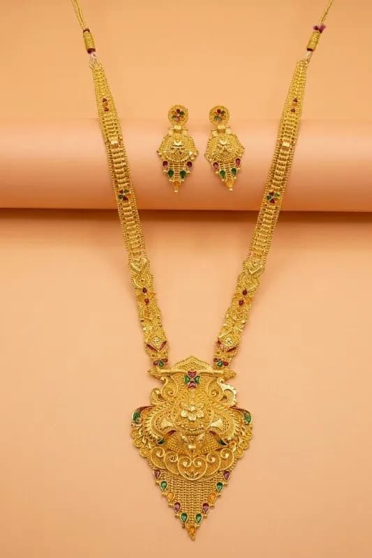 Gold Floral Meenakari Long Haar Set