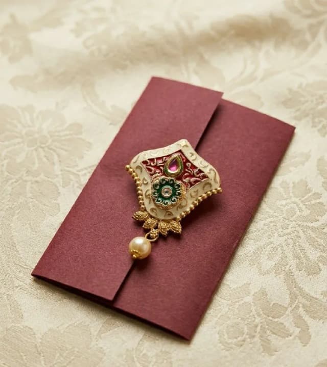 Cream Meenakari Kundan Pearl Saree Pin