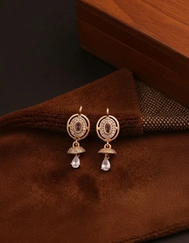 Gold Oval Stone Jhumka Drop Earrings