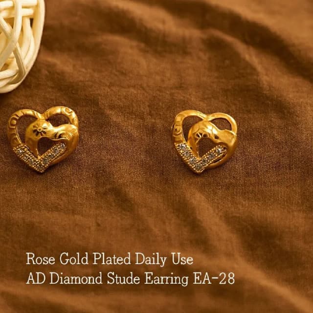 Gold Floral Heart Crystal Stud Earrings