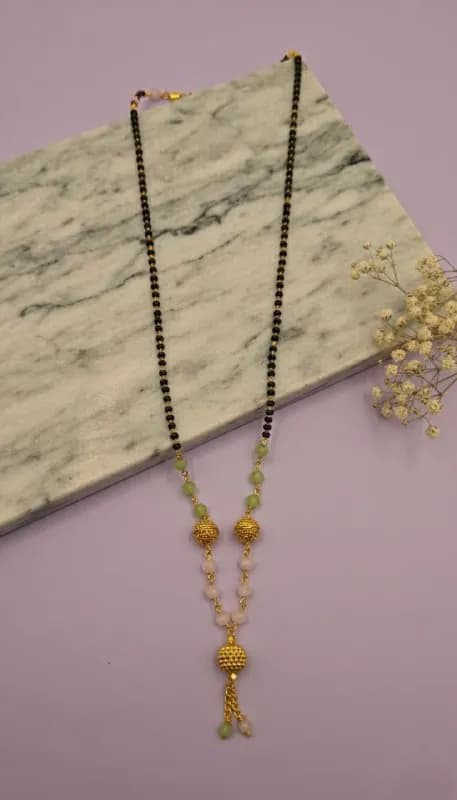Green Pink Bead Filigree Dokiya Mangalsutra