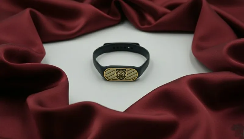 Black Strap Gold Lion Crest Bracelet