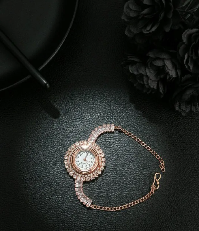 Rose Gold Crystal Halo Watch Bracelet