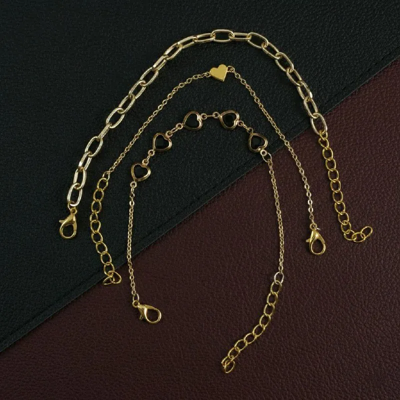 Gold Black Heart Layered Bracelet Set