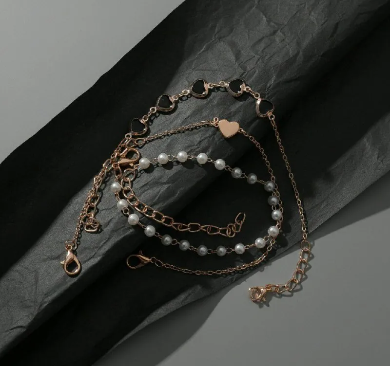 Rose Gold Pearl Heart Bracelet Set