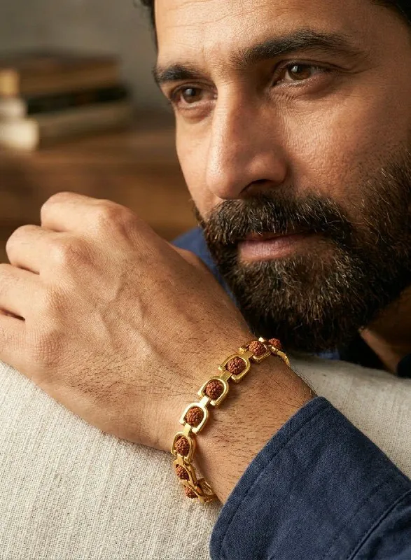 Gold Rudraksha Bead Mens Bracelet