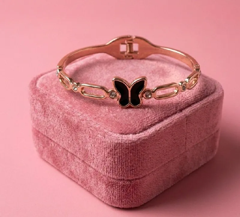 Rose Gold Black Butterfly Kada Bracelet