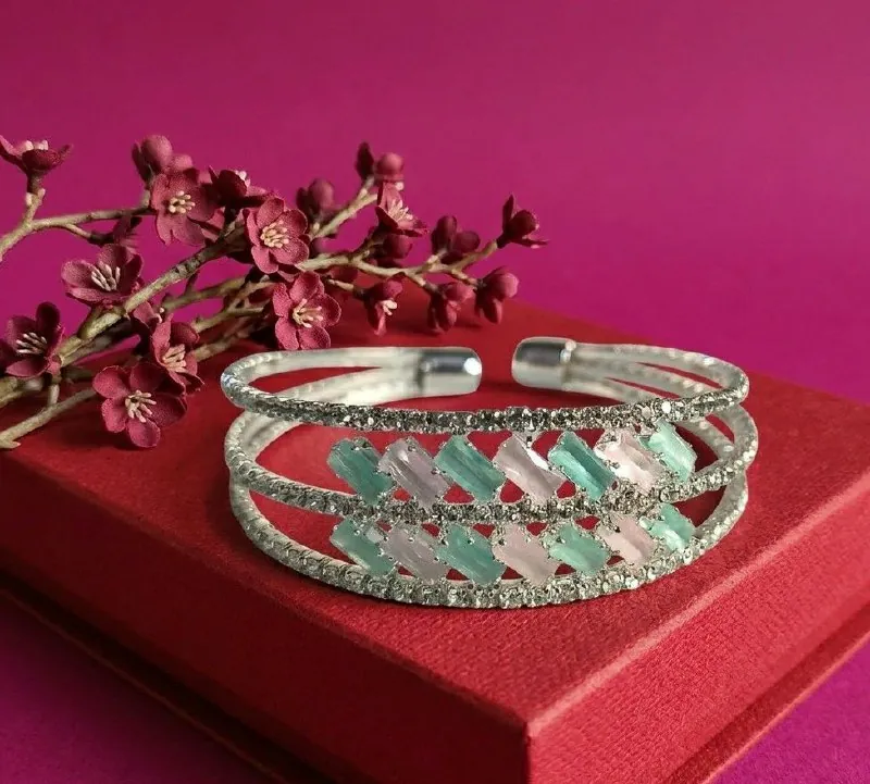 Silver Mint Crystal Kada Bracelet