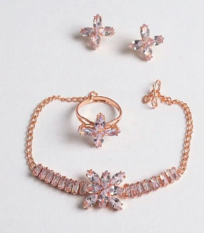 Rose Gold Marquise Floral Bracelet Set