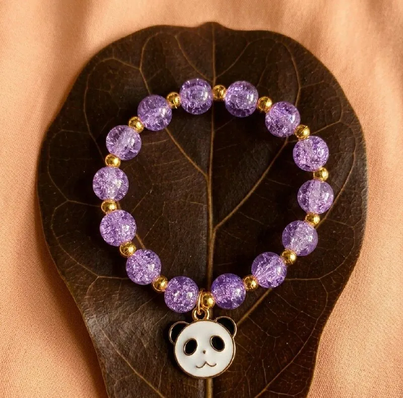 Purple Crackle Bead Panda Bracelet