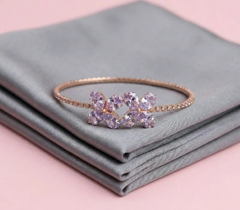 Rose Gold Lilac Flower Cuff Bracelet
