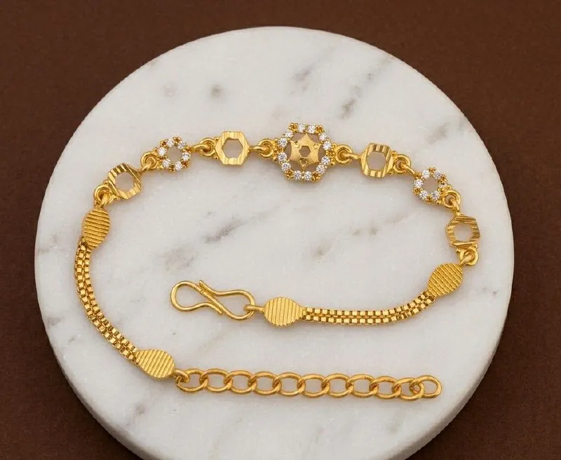 Gold White Stone Floral Link Bracelet