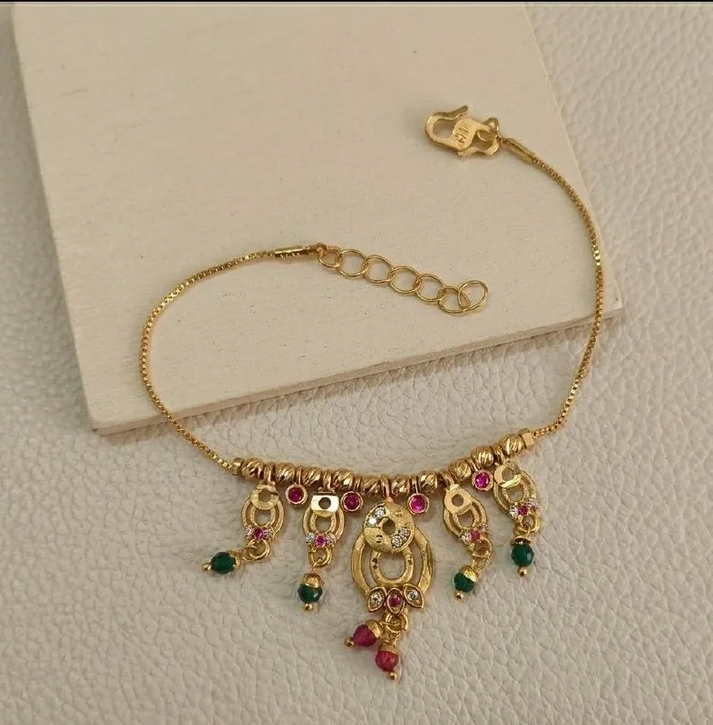 Gold Ruby Green Bead Charm Bracelet