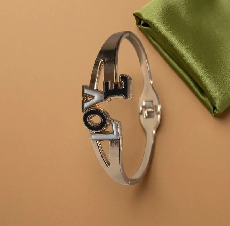 Silver Enamel Love Kada Bracelet