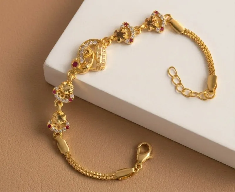 Gold Ruby Heart Link Bracelet