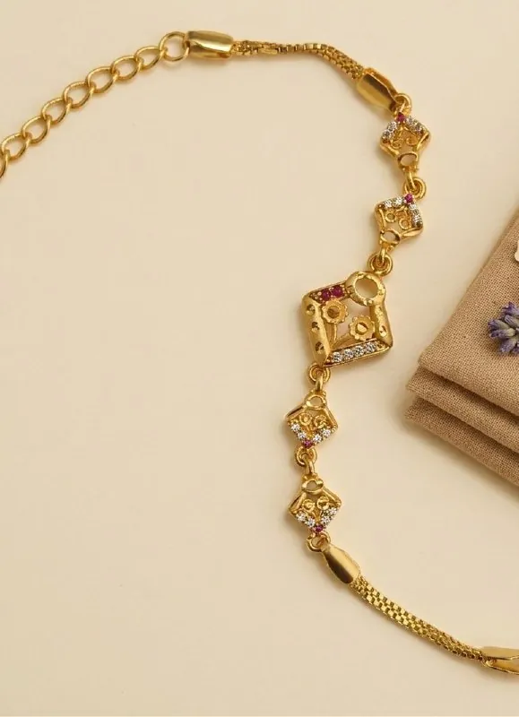 Gold Square Floral Ruby Bracelet