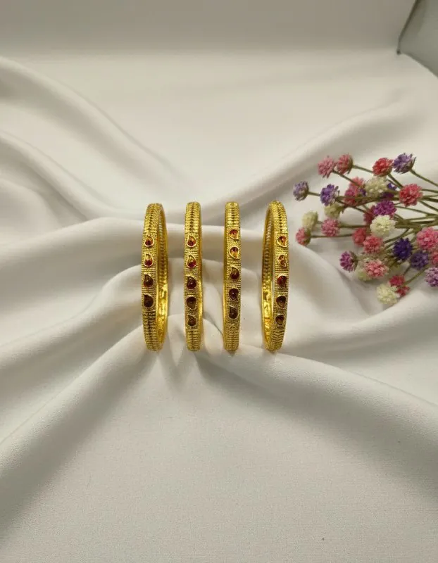 Gold Ruby Red Stone Bangles