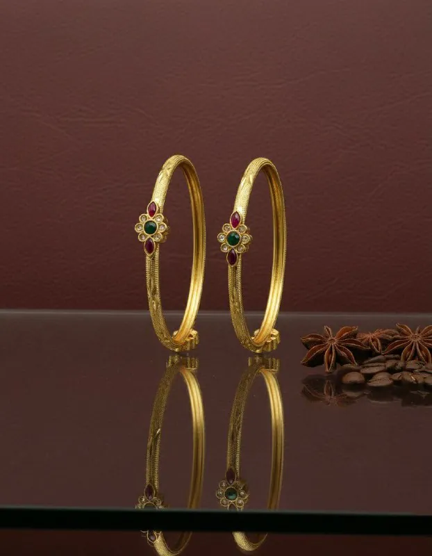 Gold Ruby Emerald Flower Bangles