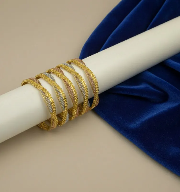Gold Rose Silver Braided Bangles