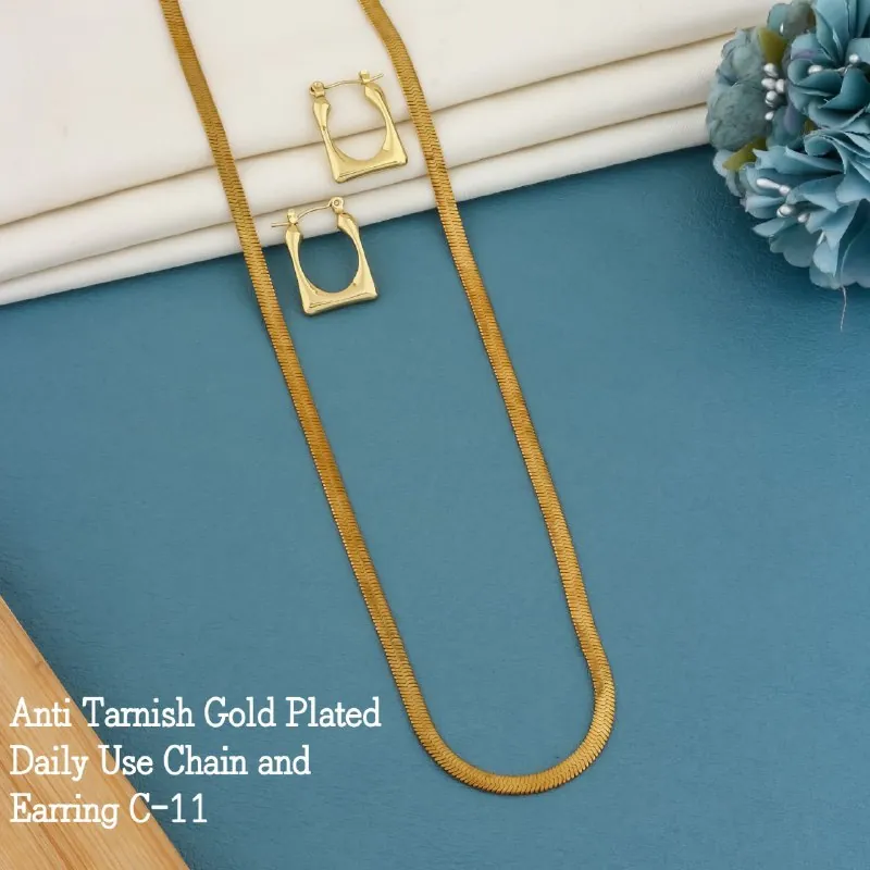 Gold Herringbone Chain With Hoop Earrings