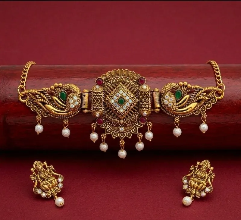 Antique Gold Peacock Temple Choker Set
