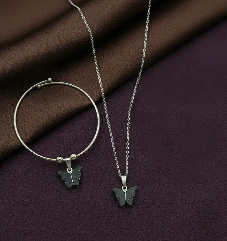 Silver Black Butterfly Chain Bracelet Combo