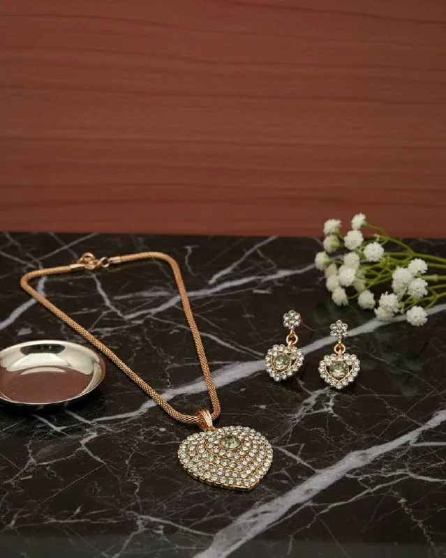 Rose Gold Crystal Heart Pendant Set