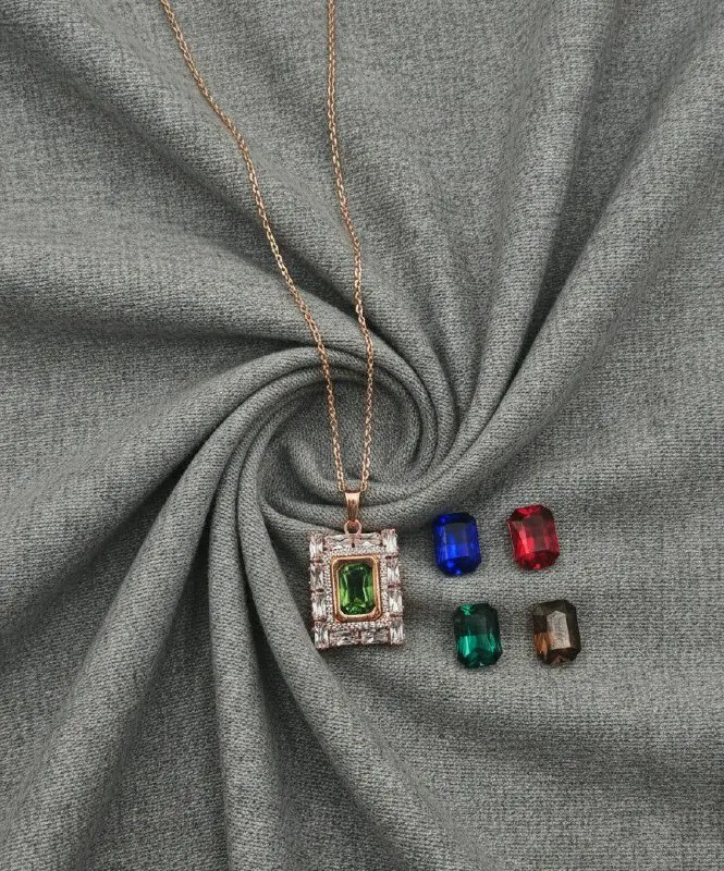 Rose Gold Green Stone Rectangle Pendant