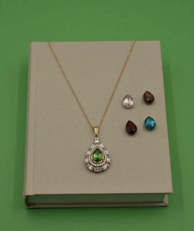 Rose Gold Green Teardrop Pendant Chain