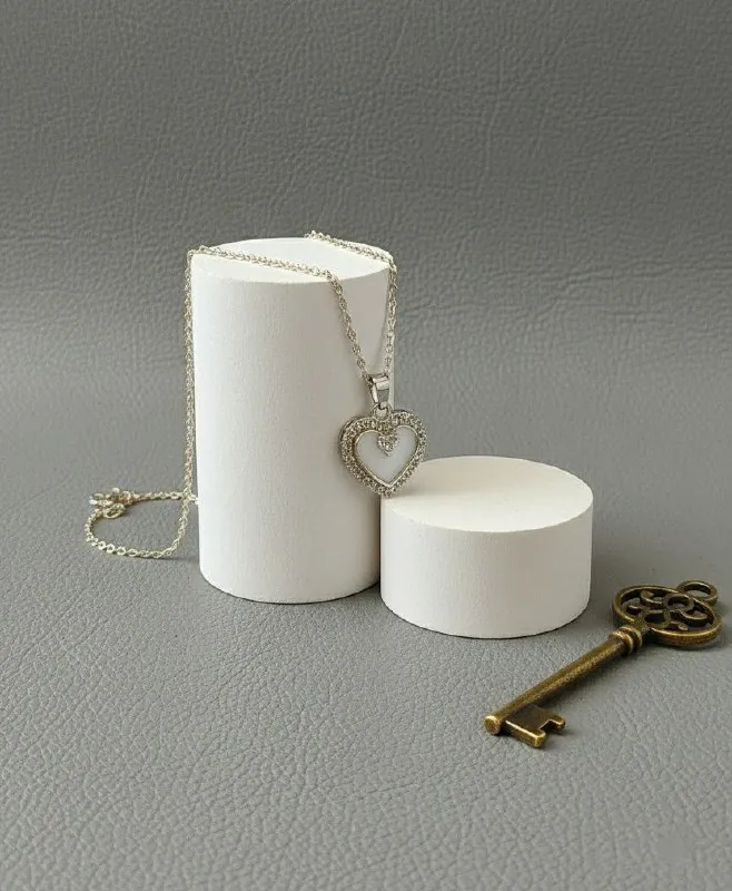 Silver Crystal Open Heart Pendant Chain