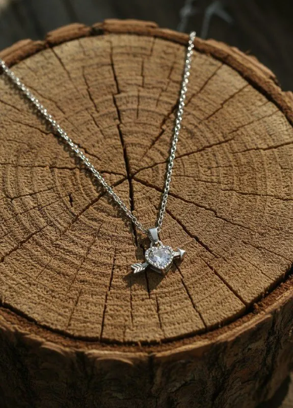 Silver Heart Arrow Solitaire Pendant Chain